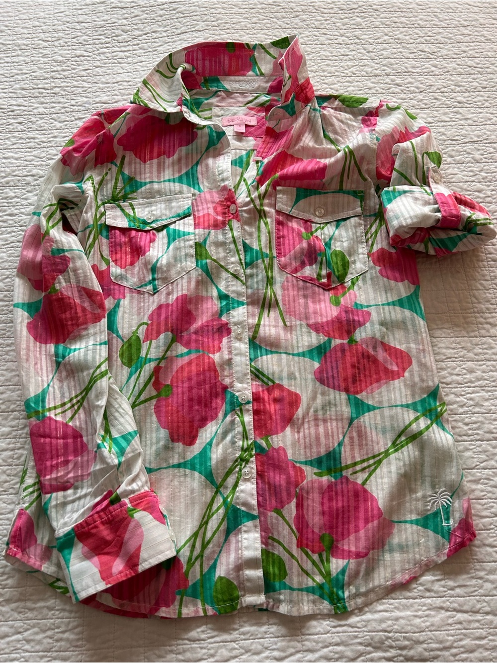 Lilly Pulitzer Resort Fit Women’s Floral Button-Front Shirt - Pink & Green - Picture 3 of 10